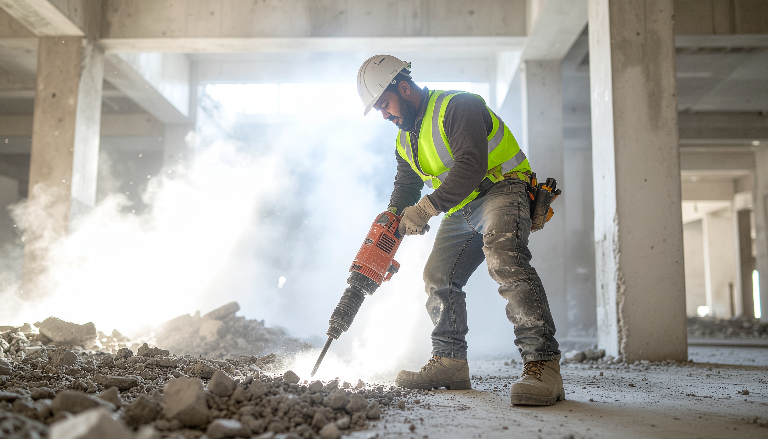 Būvstrādnieks ar perforatoru